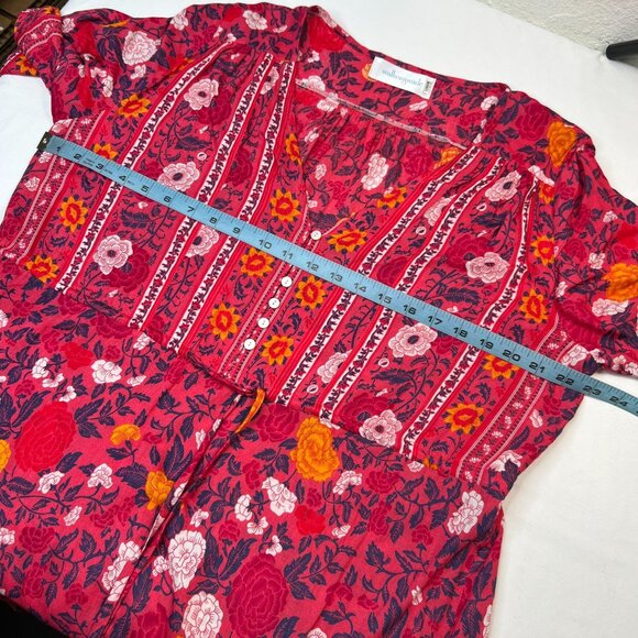 Walker & Wade Carrie Midi Dress Drawstring Waist Cherry Floral Pink Orange Med - Picture 8 of 13